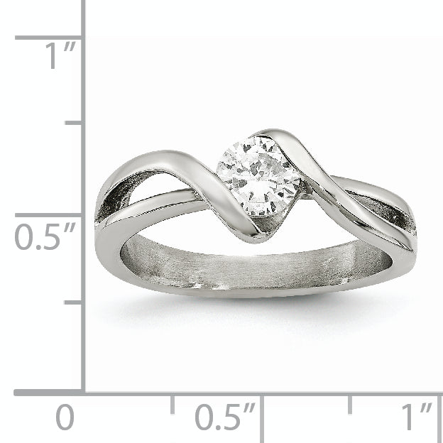 Chisel Stainless Steel Polished Twist with Round CZ Ring