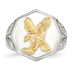 Chisel Stainless Steel Polished Yellow IP-plated with Sterling Silver Eagle Ring