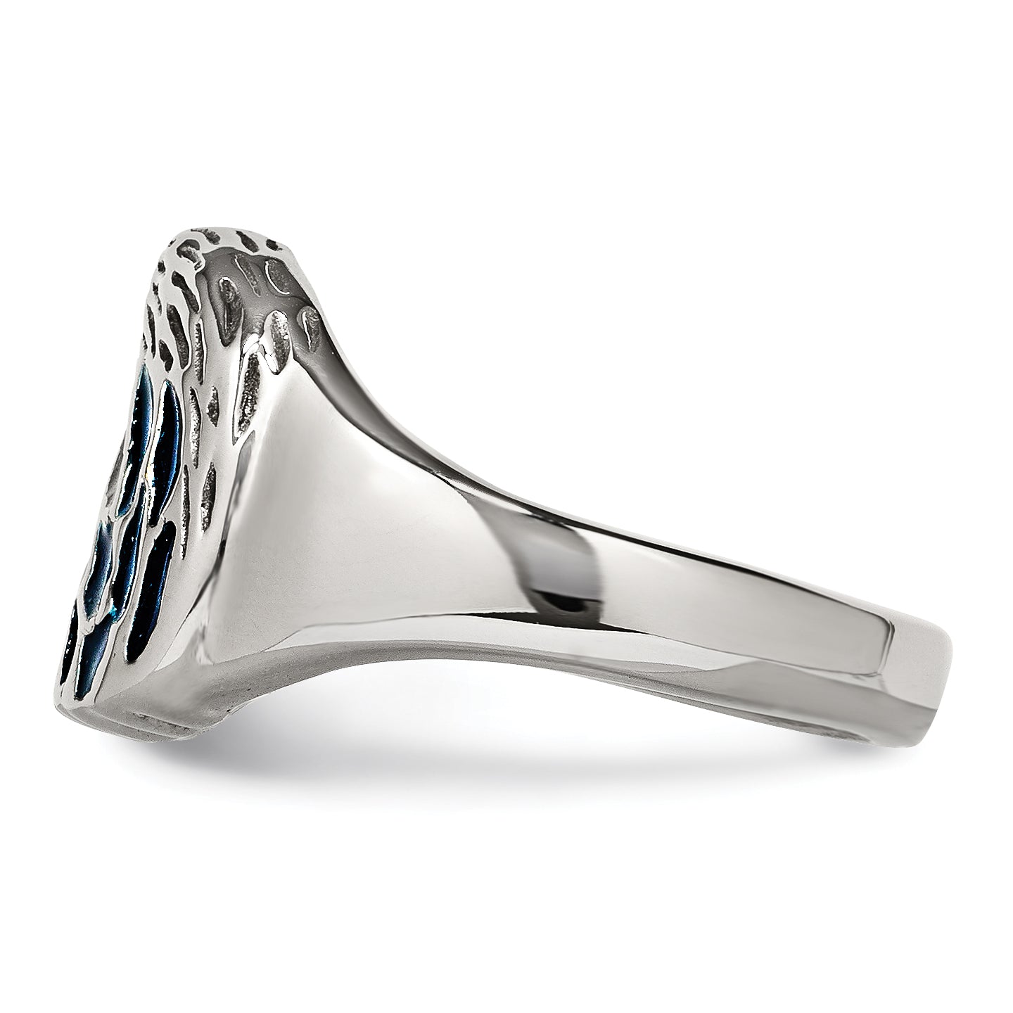 Chisel Stainless Steel Polished and Textured Blue Enamel Eagle Ring Secondary image