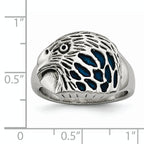 Chisel Stainless Steel Polished and Textured Blue Enamel Eagle Ring