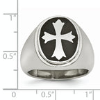 Chisel Stainless Steel Polished Black Enameled Cross Ring