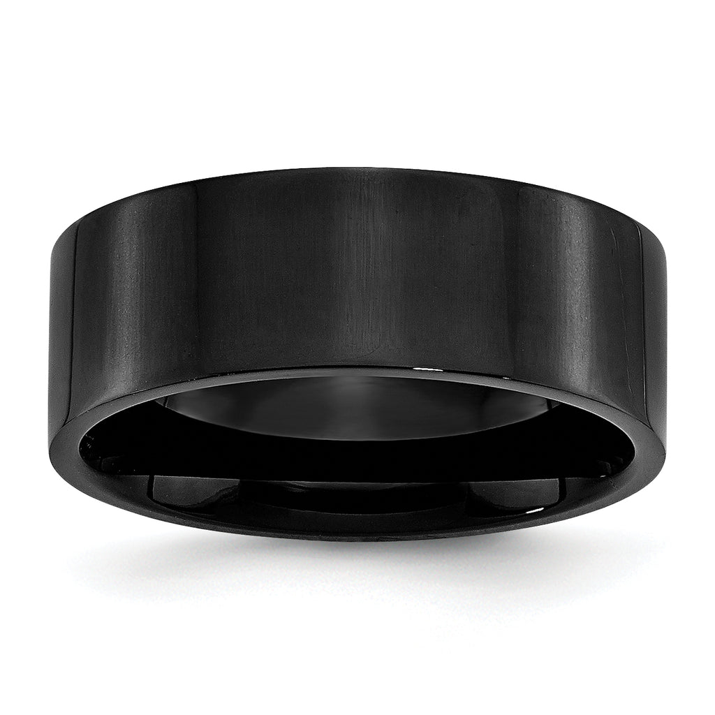 Chisel Stainless Steel Polished Black IP-plated 8mm Flat Band