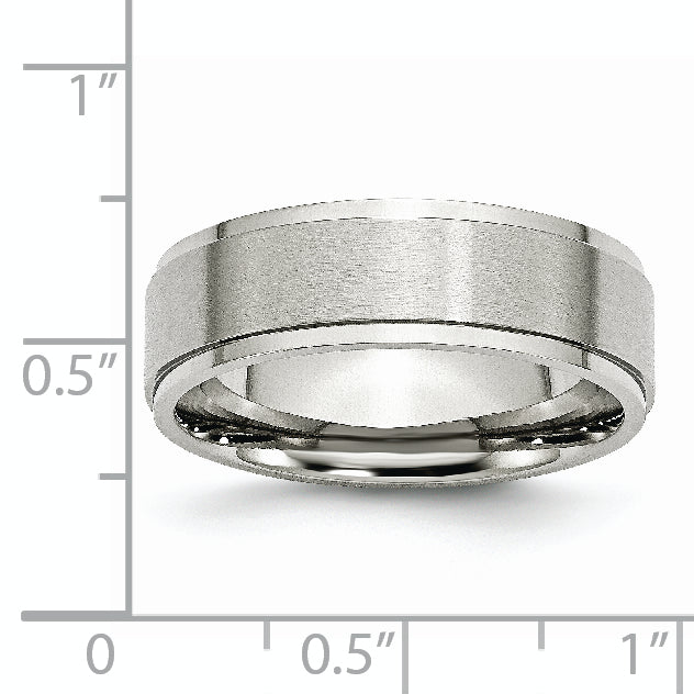 Chisel Stainless Steel Polished with Brushed Center 7mm Ridged Edge Band