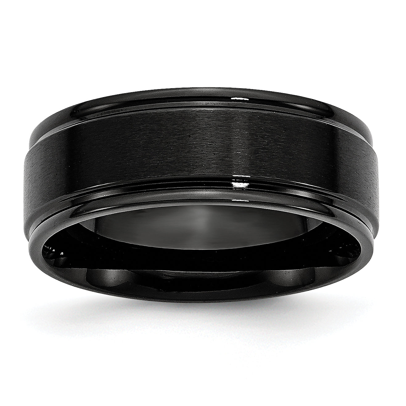 Chisel Stainless Steel Polished with Brushed Center Black IP-plated 8mm Band Main image