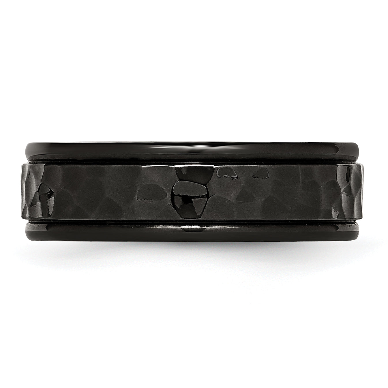 Chisel Stainless Steel Polished and Hammered Black IP-plated 7mm Band Secondary image