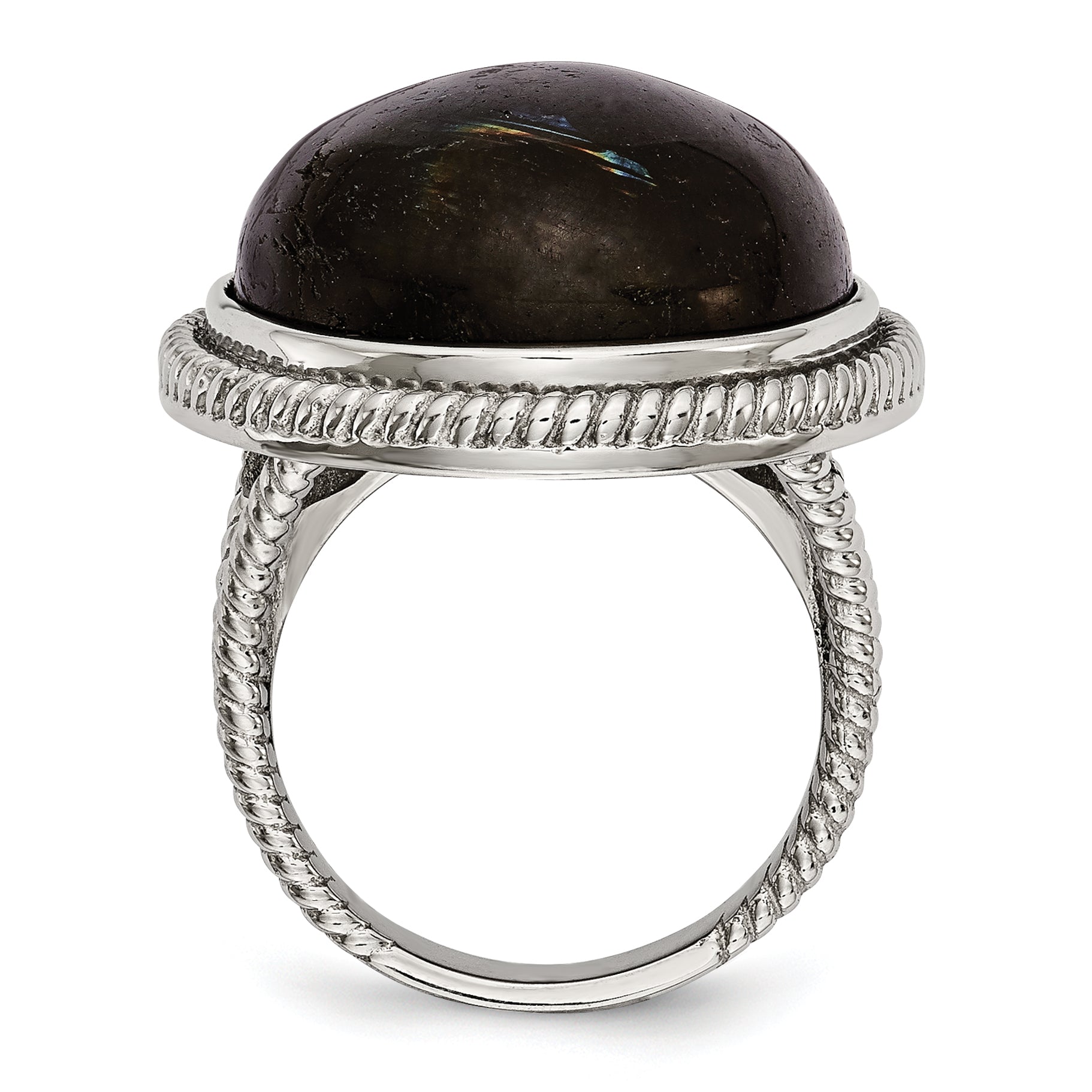 Stainless Steel Polished Labradorite Textured Ring Secondary image