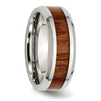 Chisel Stainless Steel Polished Red/Orange Koa Wood Enameled 8mm Band