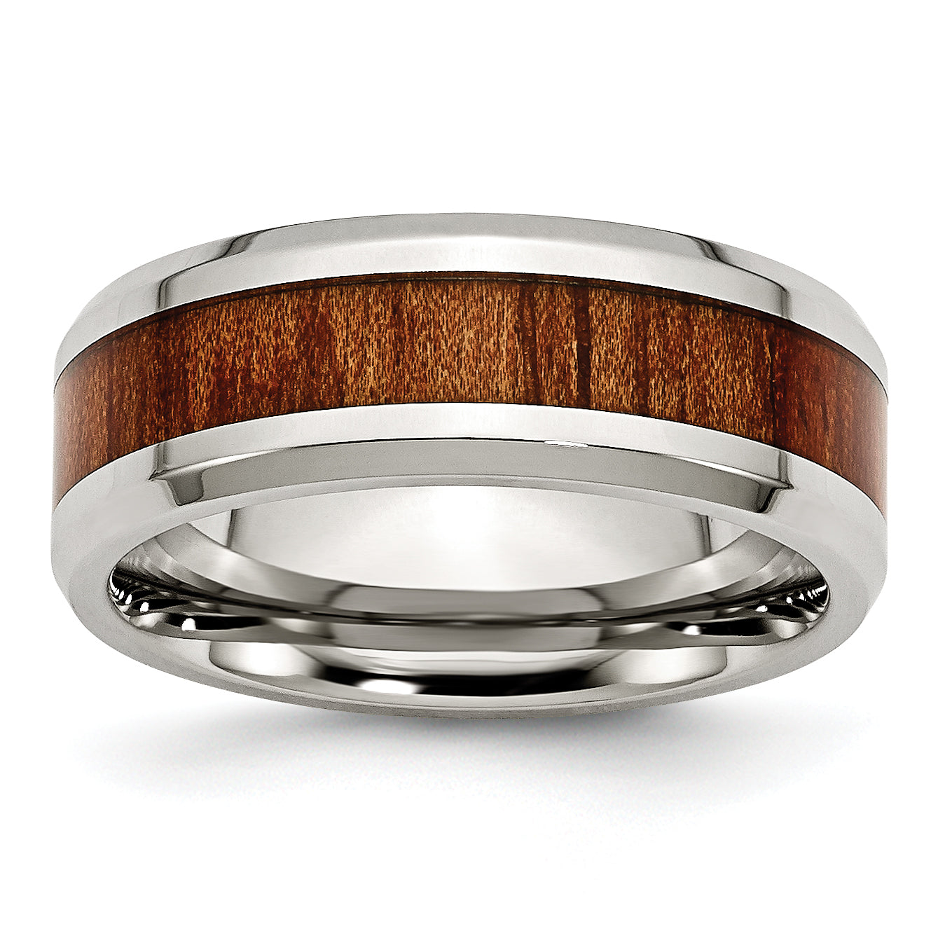 Chisel Stainless Steel Polished Red/Orange Koa Wood Enameled 8mm Band Main image