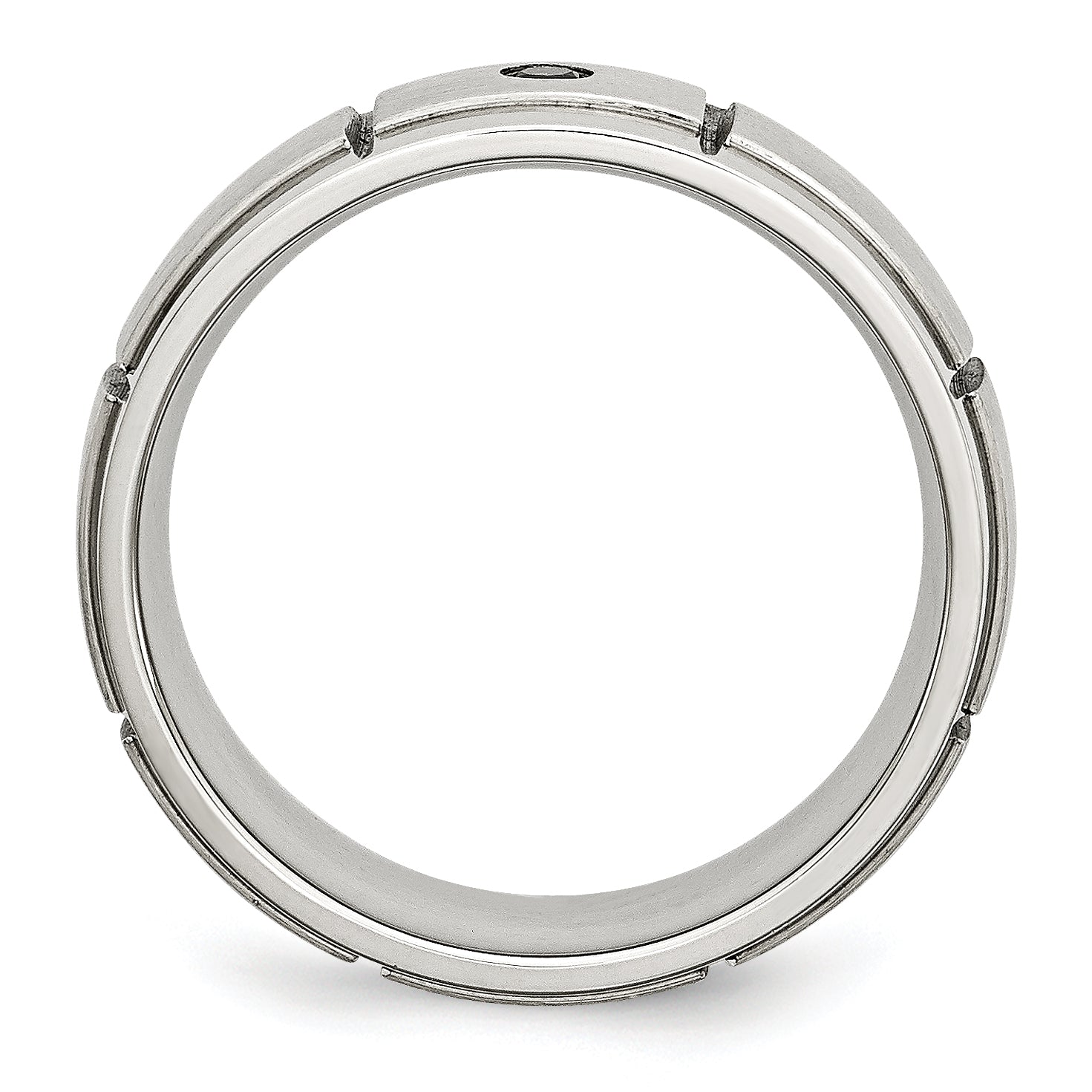 Chisel Stainless Steel Polished Brushed Center 1/20 carat Black Diamond 8mm Band Secondary image