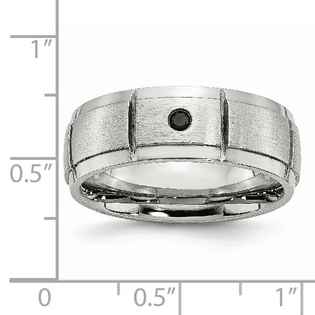 Chisel Stainless Steel Polished Brushed Center 1/20 carat Black Diamond 8mm Band