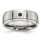 Chisel Stainless Steel Polished Brushed Center 1/20 carat Black Diamond 8mm Band