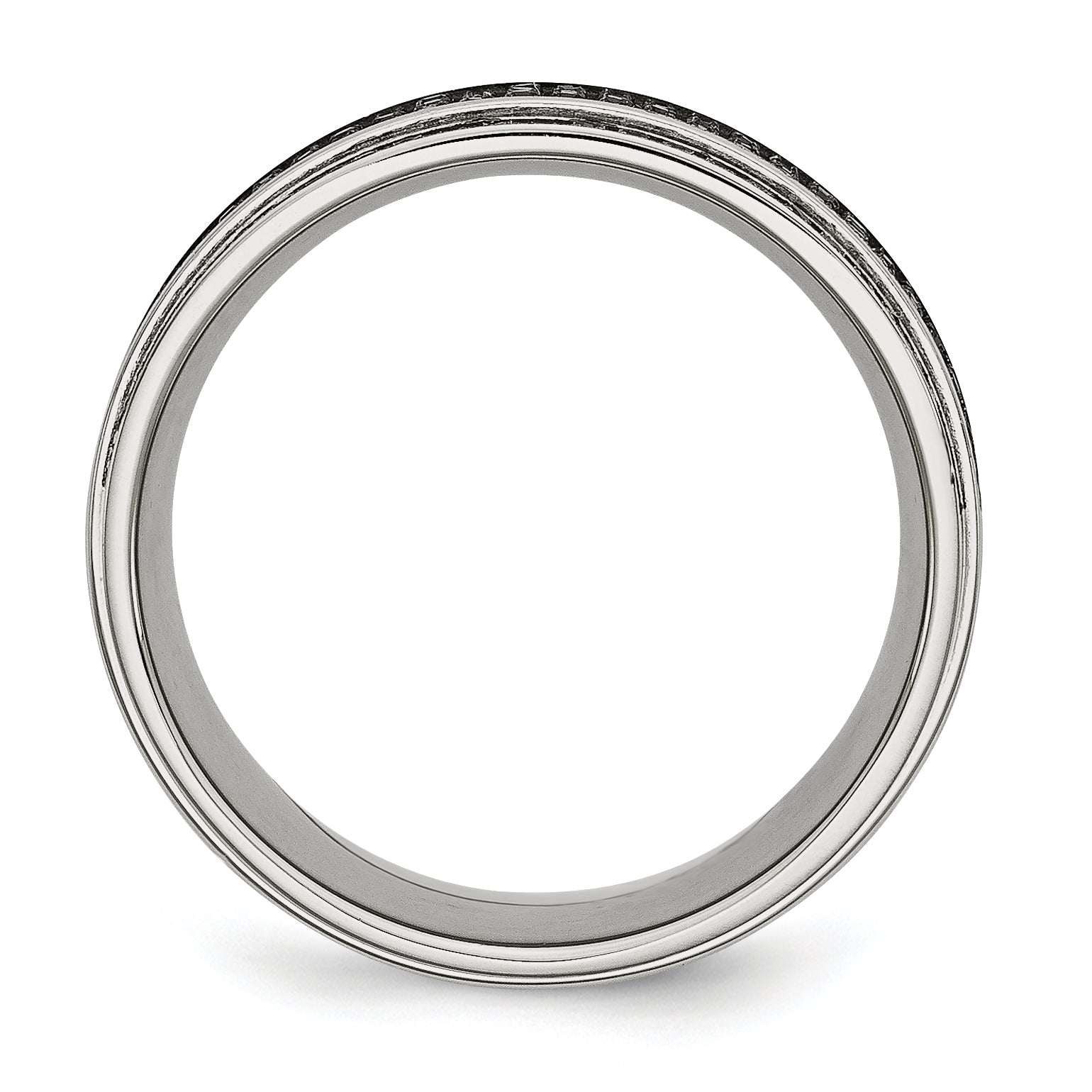 Chisel Stainless Steel Polished 1/2 Carat Black Diamond 10mm Ridged Edge Band Main image