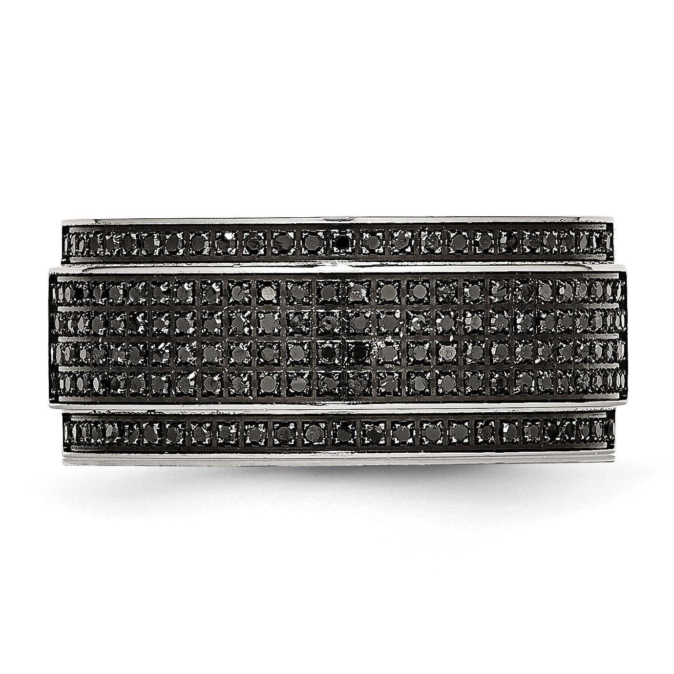 Chisel Stainless Steel Polished 1/2 Carat Black Diamond 10mm Ridged Edge Band Secondary image