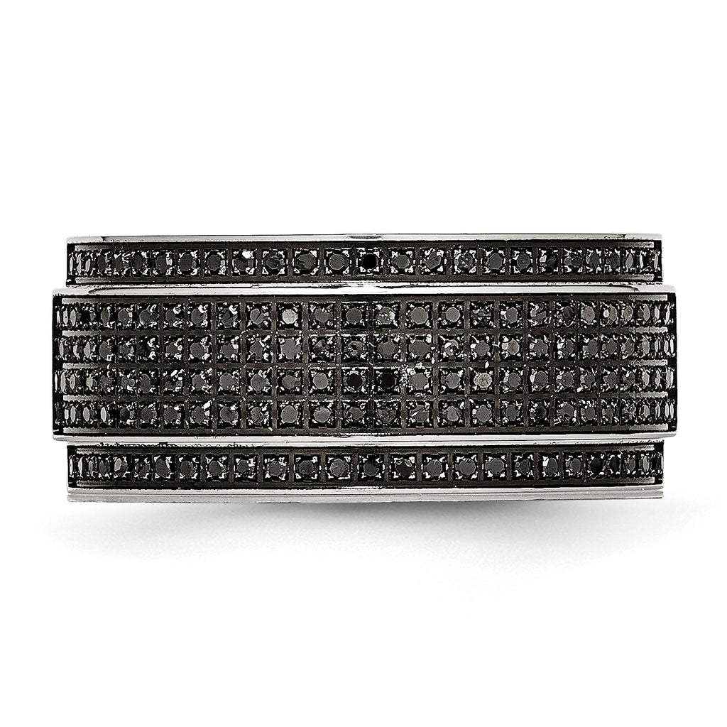 Chisel Stainless Steel Polished 1/2 Carat Black Diamond 10mm Ridged Edge Band