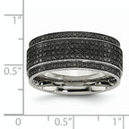 Chisel Stainless Steel Polished 1/2 Carat Black Diamond 10mm Ridged Edge Band