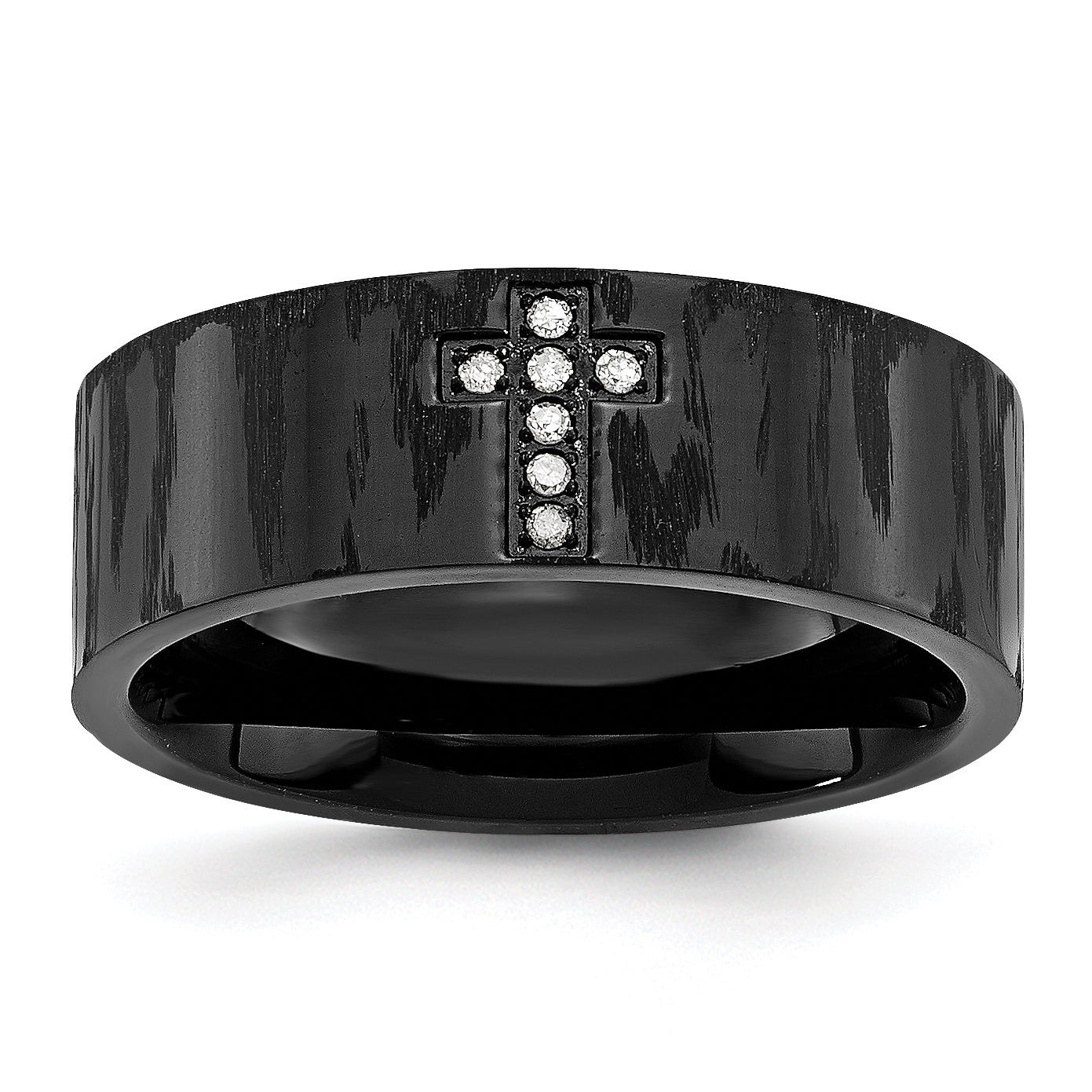 Chisel Stainless Steel Polished and Matte Black IP-plated 1/20 Carat Diamond Cross Band Main image