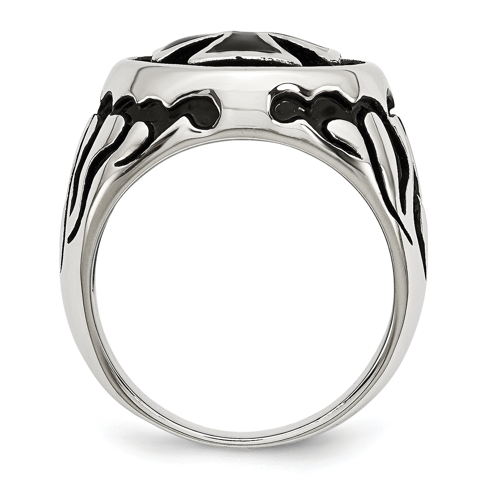 Chisel Stainless Steel Antiqued Polished and Textured Black IP-plated Cross Ring Secondary image