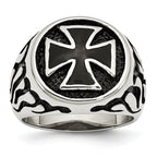 Chisel Stainless Steel Antiqued Polished and Textured Black IP-plated Cross Ring