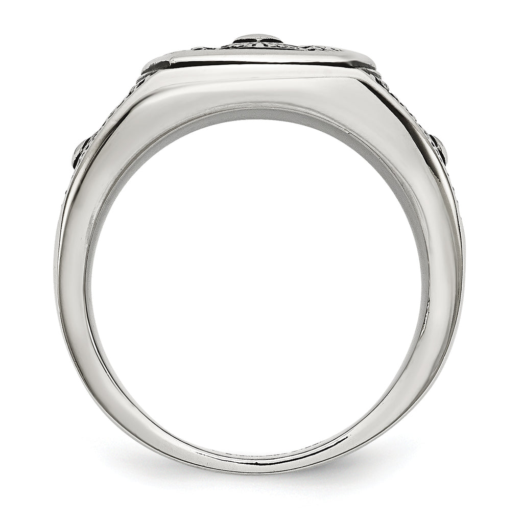 Chisel Stainless Steel Antiqued Polished and Textured Cross Ring