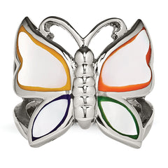 Stainless Steel Polished and Enameled Shell Butterfly Ring