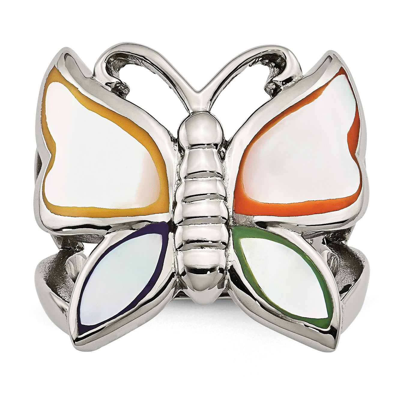 Stainless Steel Polished and Enameled Shell Butterfly Ring Main image