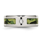 Chisel Stainless Steel Polished with CZ Printed Green Camo Under Rubber 8mm Band