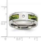 Chisel Stainless Steel Polished with CZ Printed Green Camo Under Rubber 8mm Band