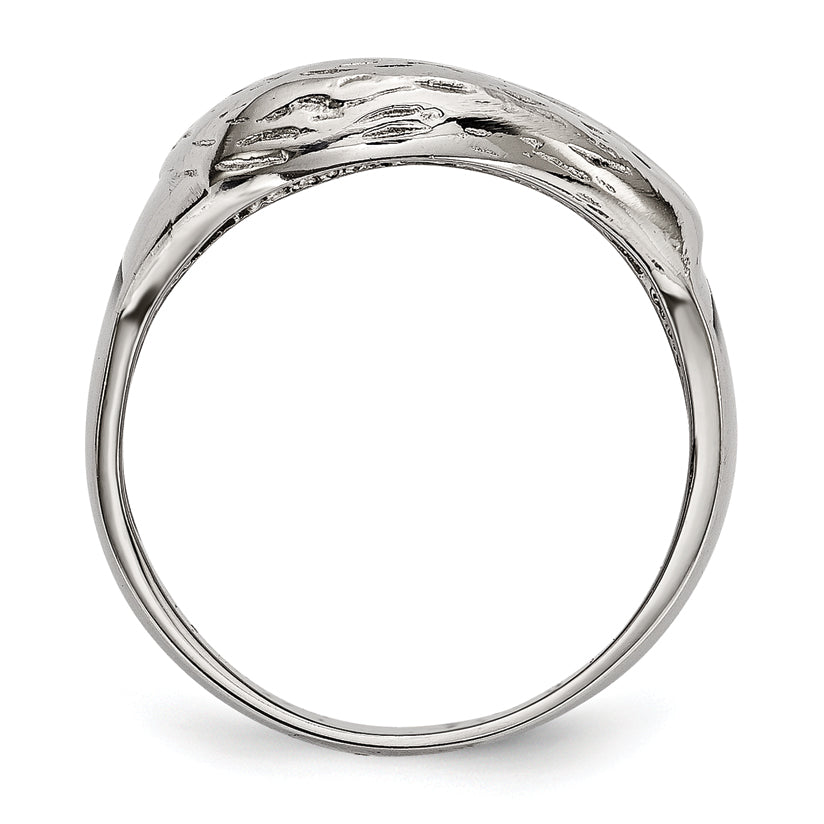 Chisel Stainless Steel Polished and Textured Black Enameled Eagle Ring