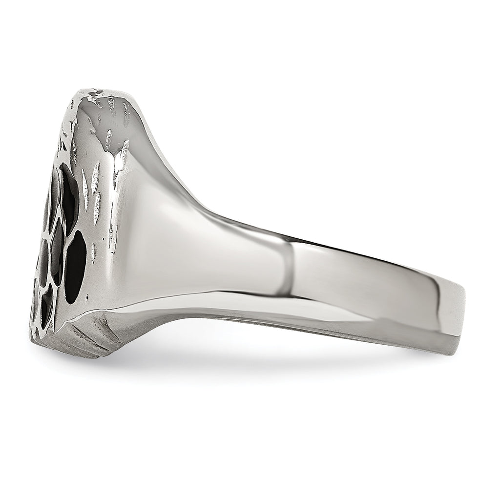 Chisel Stainless Steel Polished and Textured Black Enameled Eagle Ring
