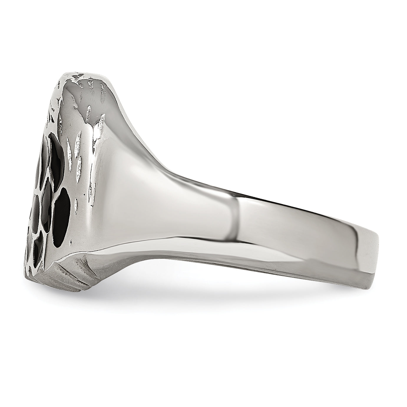 Chisel Stainless Steel Polished and Textured Black Enameled Eagle Ring