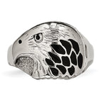 Chisel Stainless Steel Polished and Textured Black Enameled Eagle Ring
