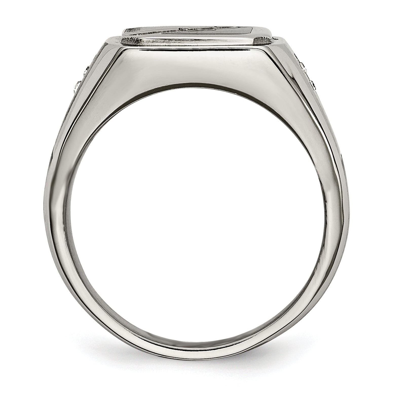 Chisel Stainless Steel Brushed and Polished with Black Enamel CZ Ring Secondary image