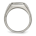 Chisel Stainless Steel Brushed and Polished with Black Enamel CZ Ring