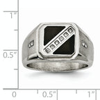 Chisel Stainless Steel Brushed and Polished with Black Enamel CZ Ring