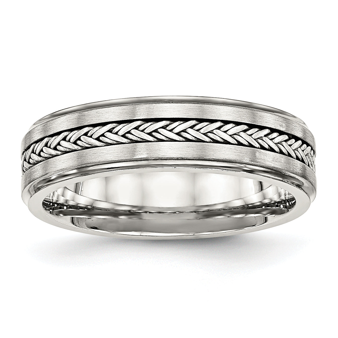 Stainless Steel w/Sterling Silver Braid Inlay Brushed/Polished 6mm Band Main image