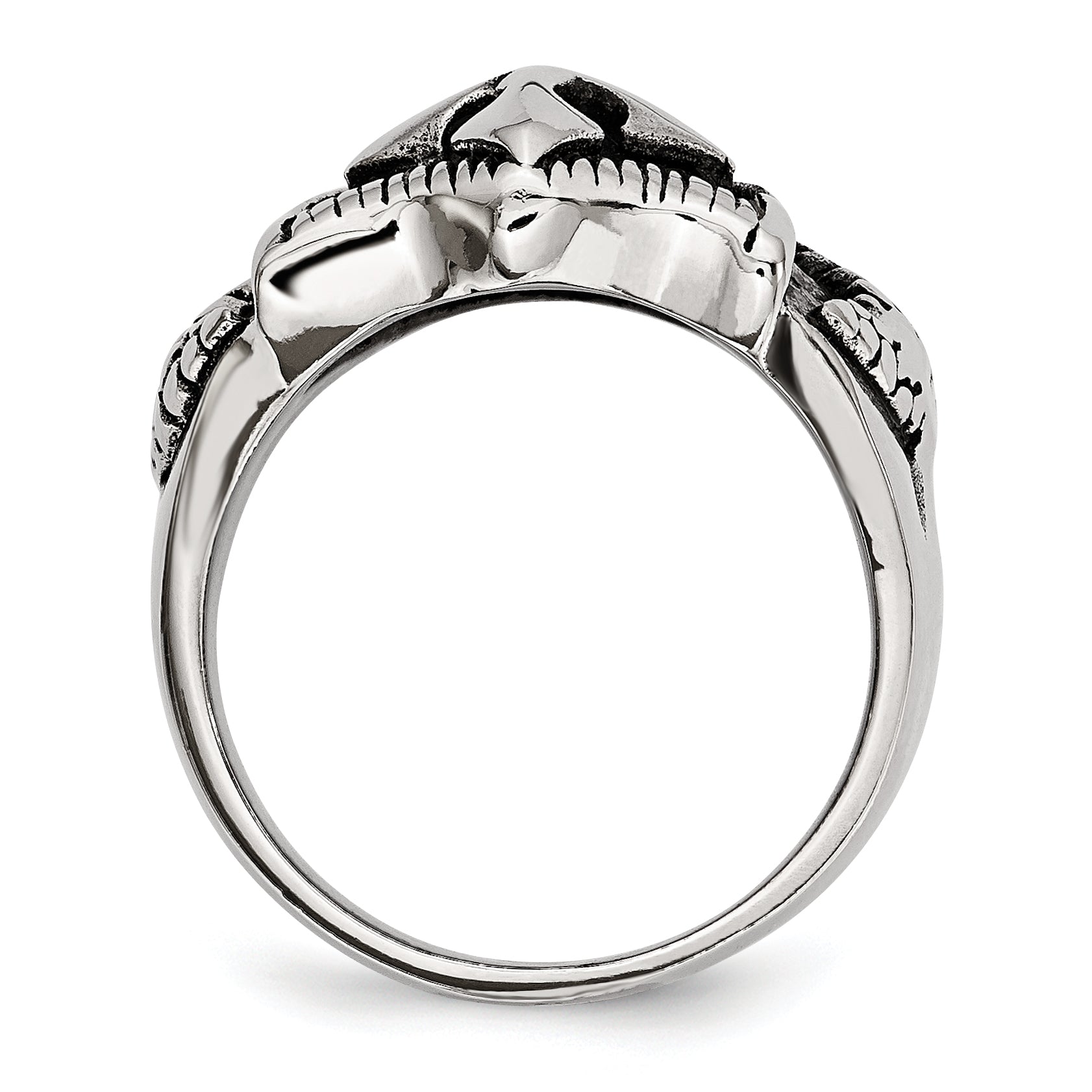 Chisel Stainless Steel Antiqued Polished and Textured Shield Ring