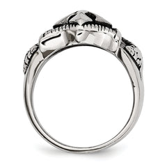 Chisel Stainless Steel Antiqued Polished and Textured Shield Ring