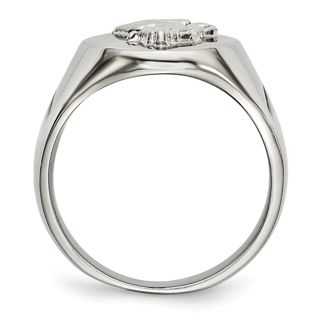 Chisel Stainless Steel Polished with Sterling Silver Praying Hands Ring