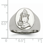 Chisel Stainless Steel Polished with Sterling Silver Praying Hands Ring