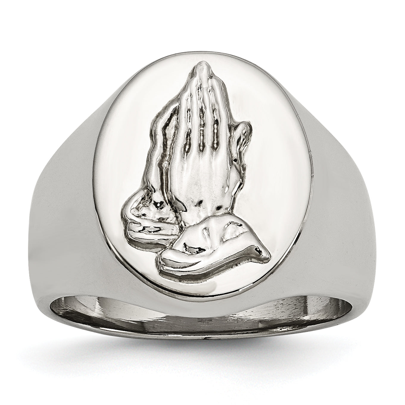 Chisel Stainless Steel Polished with Sterling Silver Praying Hands Ring Main image