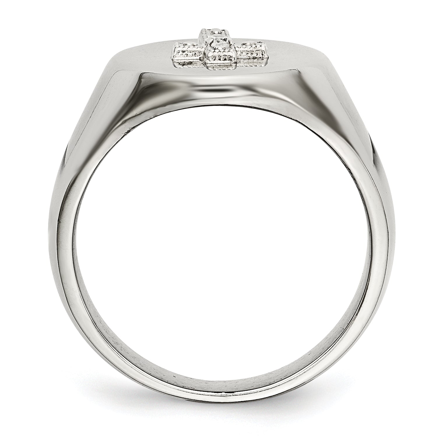 Chisel Stainless Steel Polished with Sterling Silver Cross and CZ Signet Ring Secondary image