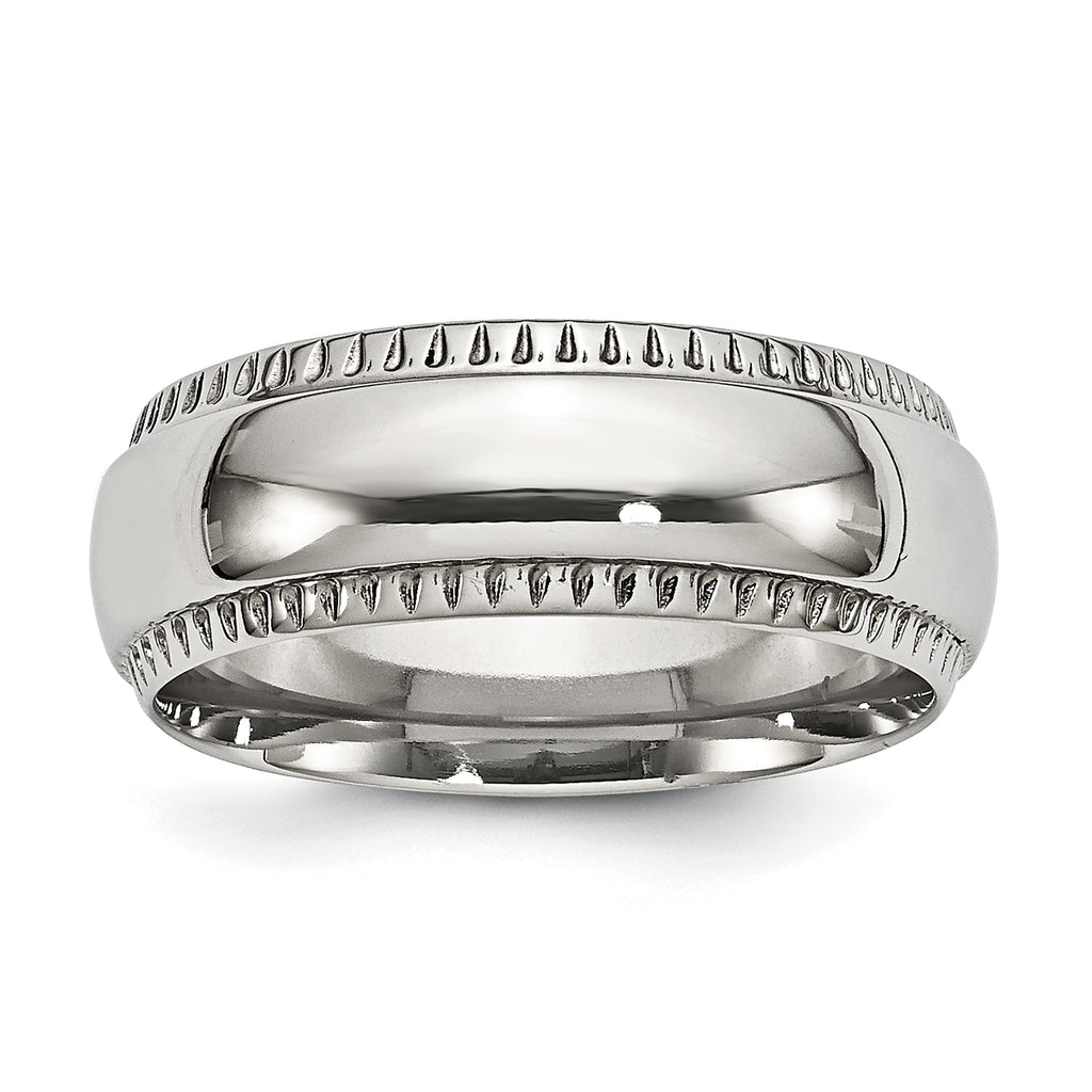 Chisel Stainless Steel Polished 8mm Textured Edged Band