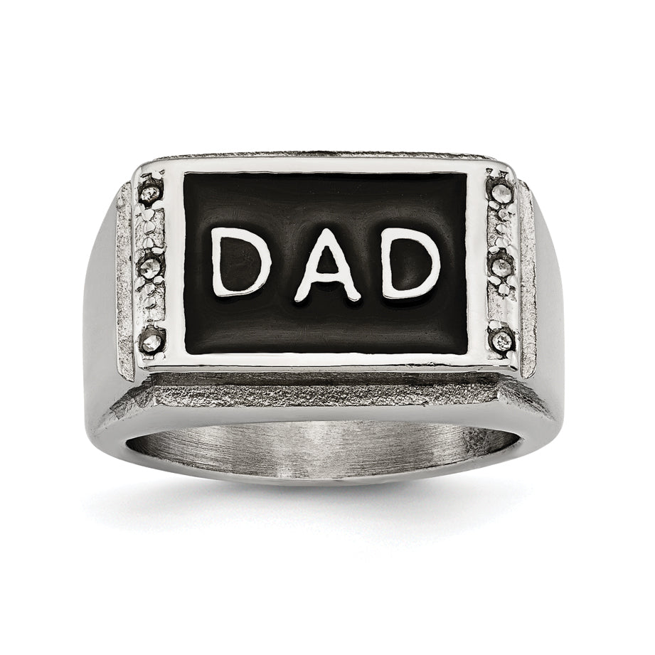Stainless Steel Polished Black Enameled DAD w/CZ Ring Main image