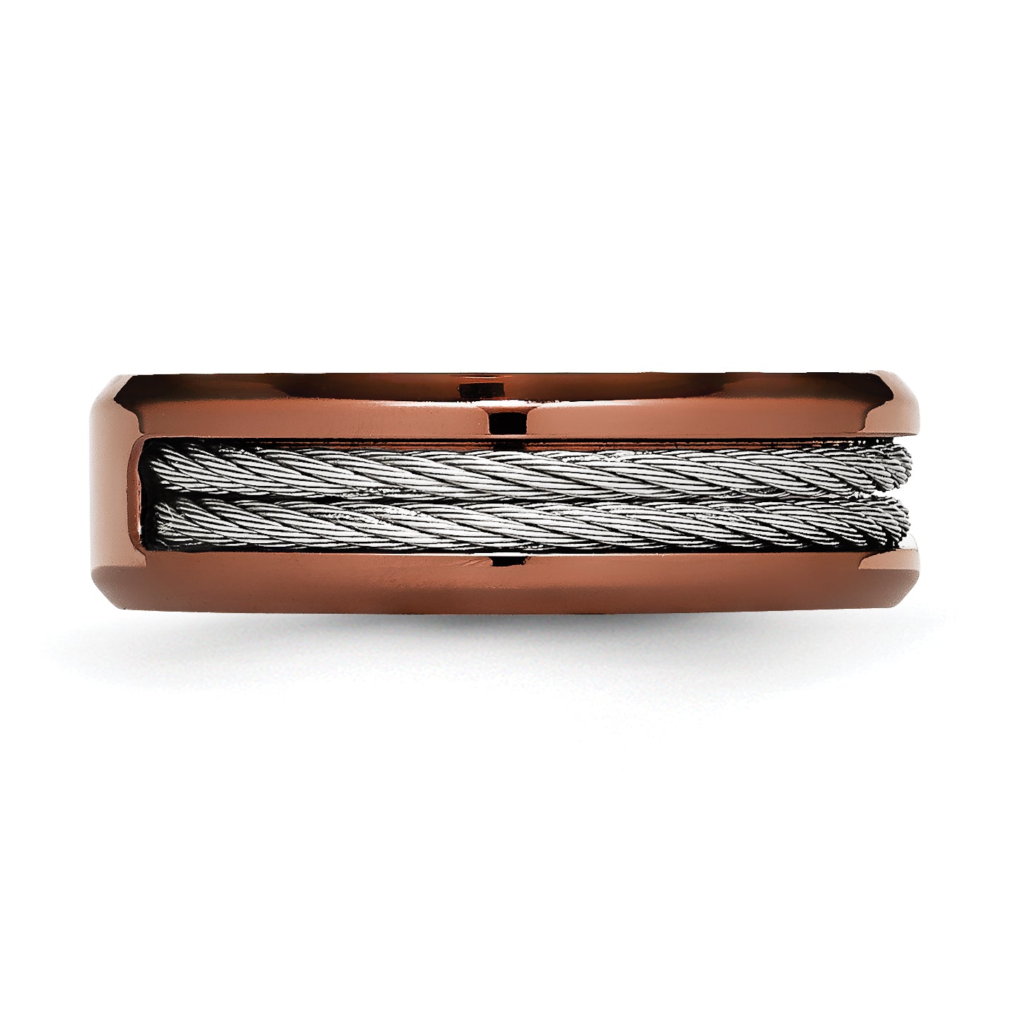 Stainless Steel Ridged Edge Brown IP-plated w/Cable 7mm Band Main image