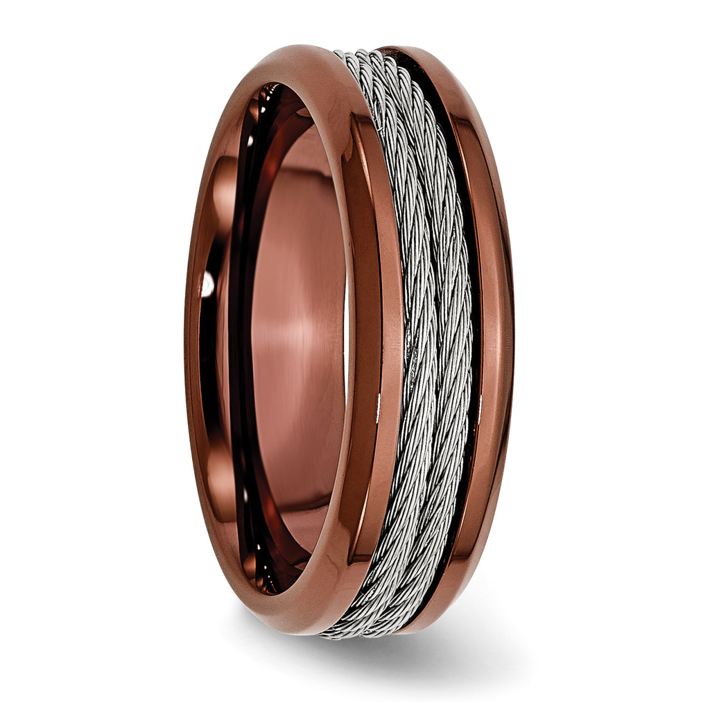 Stainless Steel Ridged Edge Brown IP-plated w/Cable 7mm Band