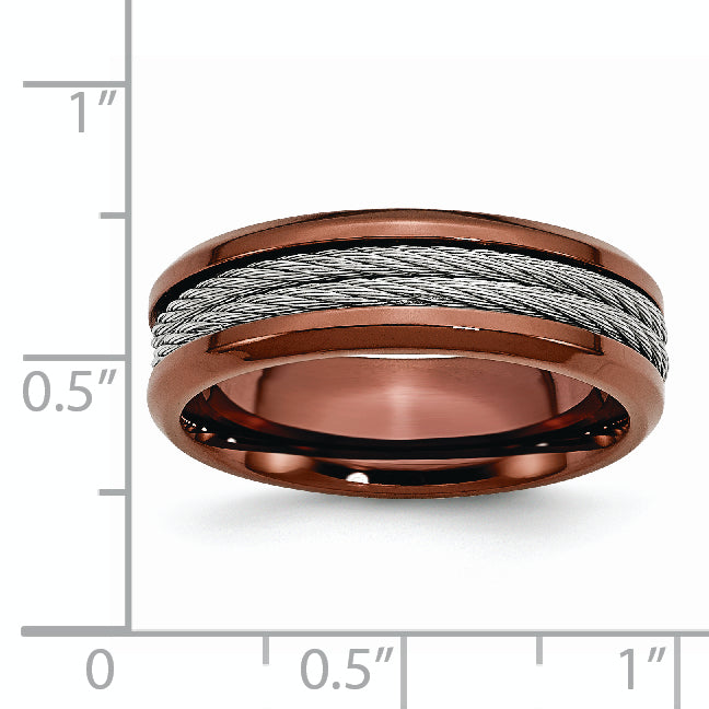 Stainless Steel Ridged Edge Brown IP-plated w/Cable 7mm Band