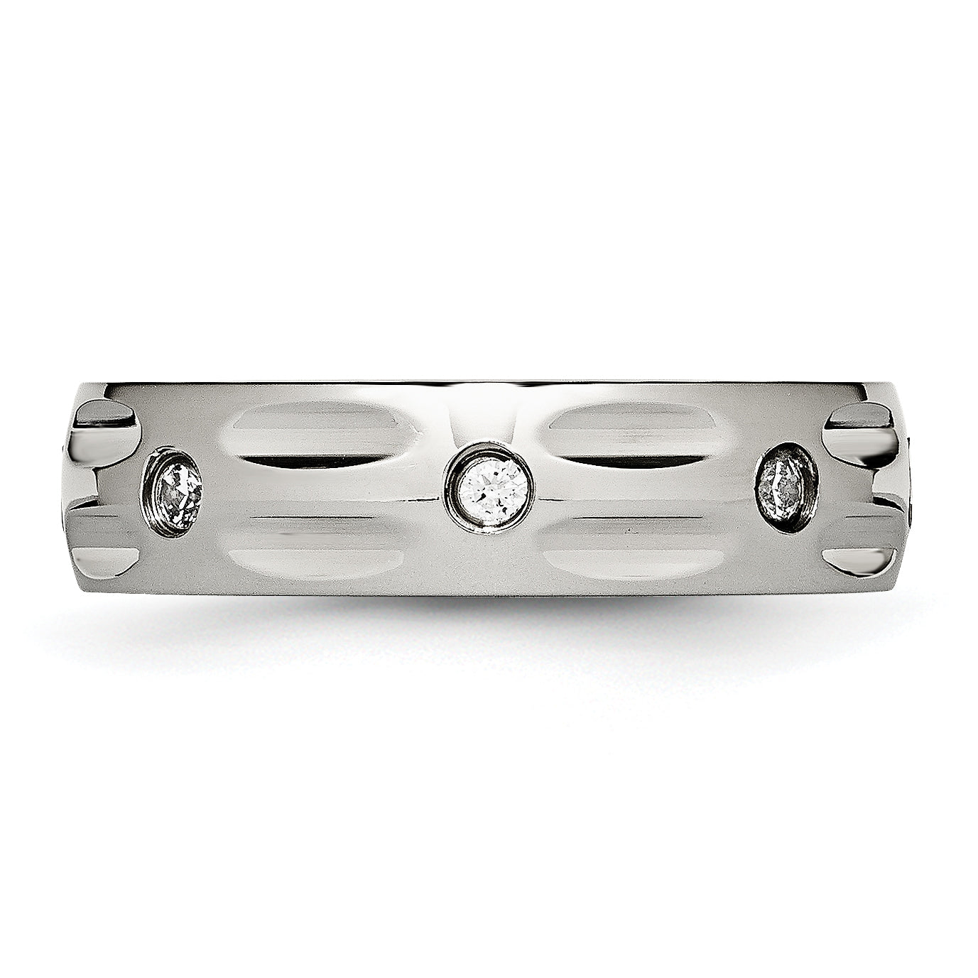 CZ Grooved Wedding Band in Stainless Steel, 6mm Secondary image