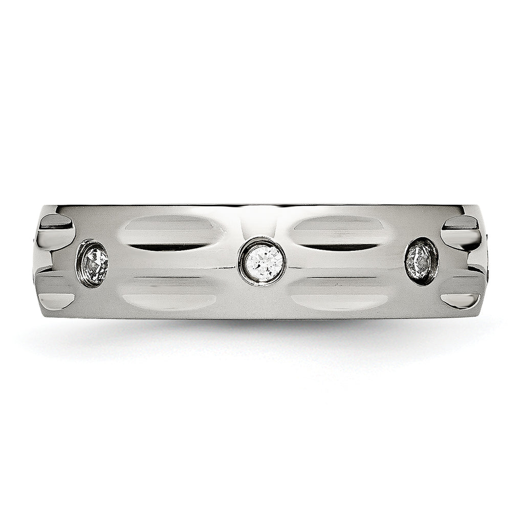 Stainless Steel Polished w/CZ 6mm Grooved Band