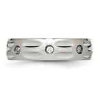 Stainless Steel Polished w/CZ 6mm Grooved Band