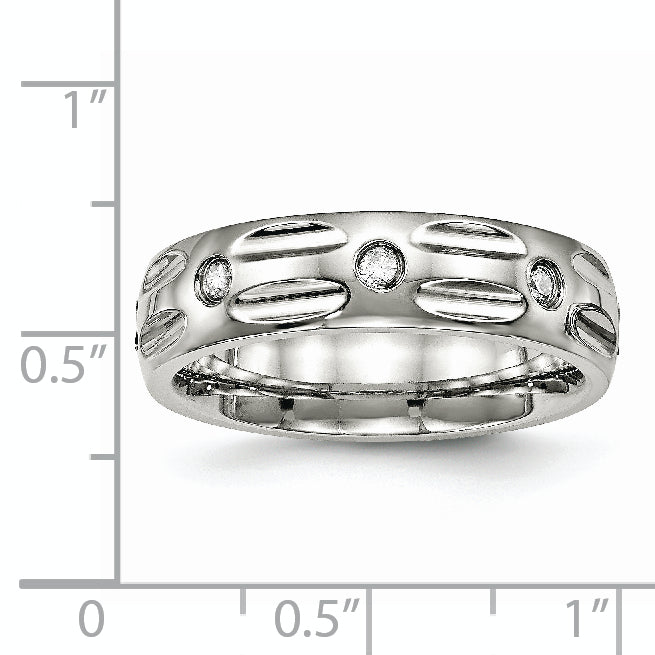 Stainless Steel Polished w/CZ 6mm Grooved Band